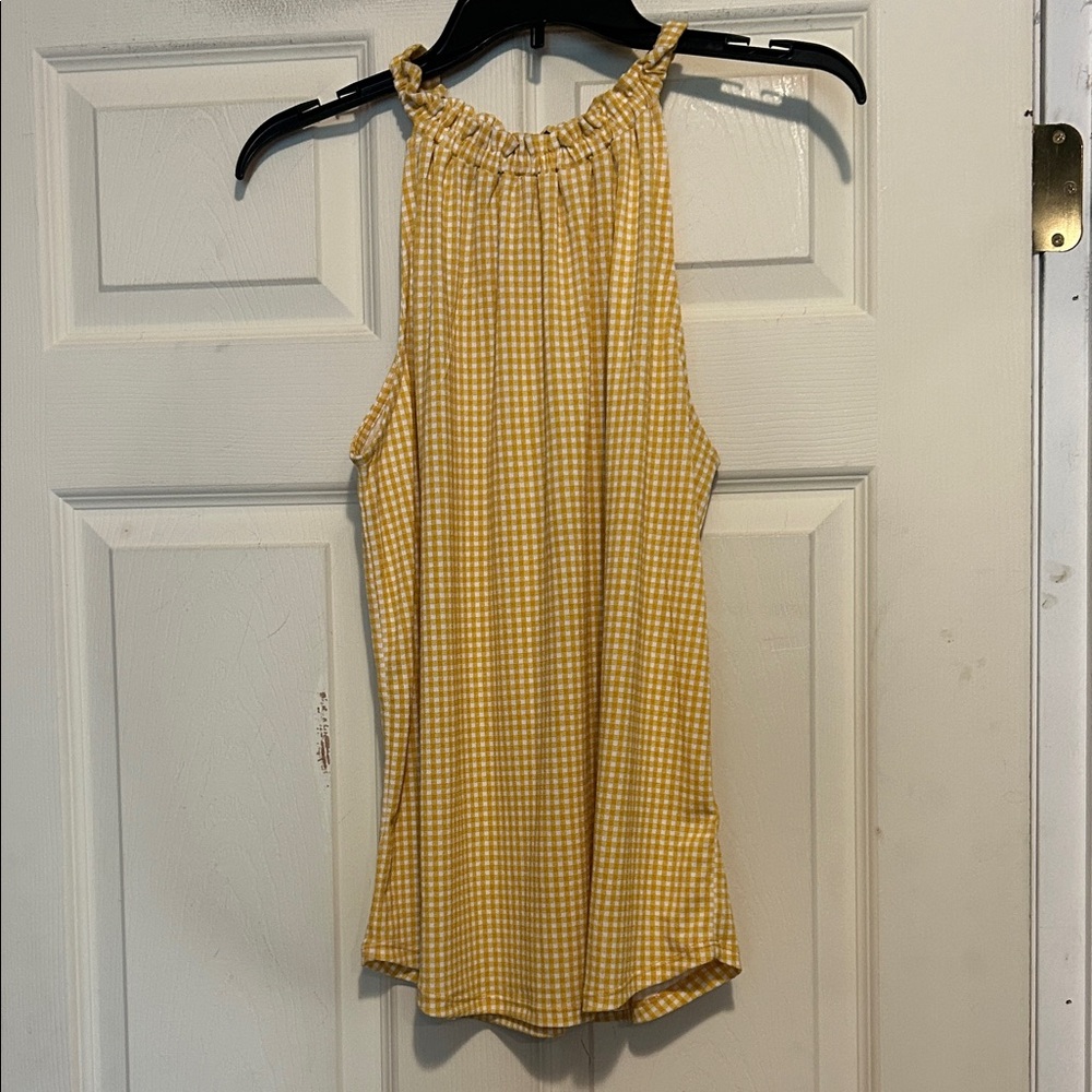 Adrianna Papell Yellow and White Checkered Blouse Size Small